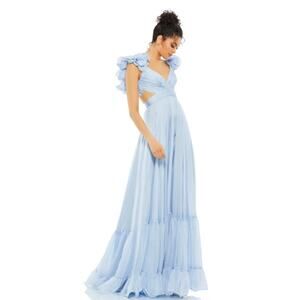 Mac Duggal 2 powder blue Ruffle Tiered Cut-out Chiffon Gown dress prom wedding